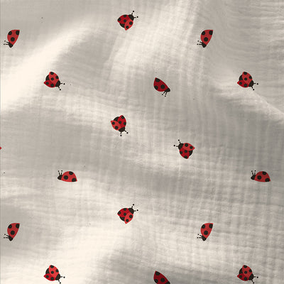 Double Gauze Printed Ladybug Ecru / Red