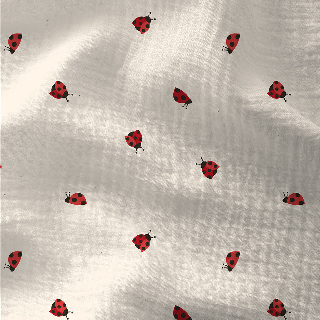 Double Gauze Printed Ladybug Ecru / Red
