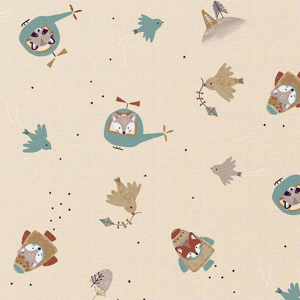 Printed Cotton Illico Beige / Blue