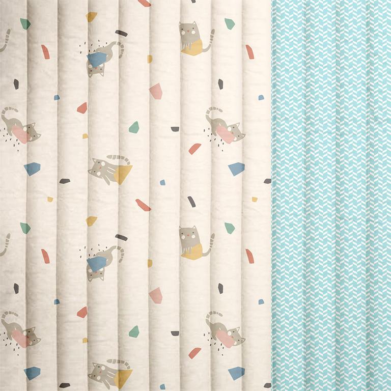 Printed Quilted Cotton Simeon / Djamena Ecru / Blue