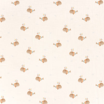 Double Gauze Printed Boho Whales Off White