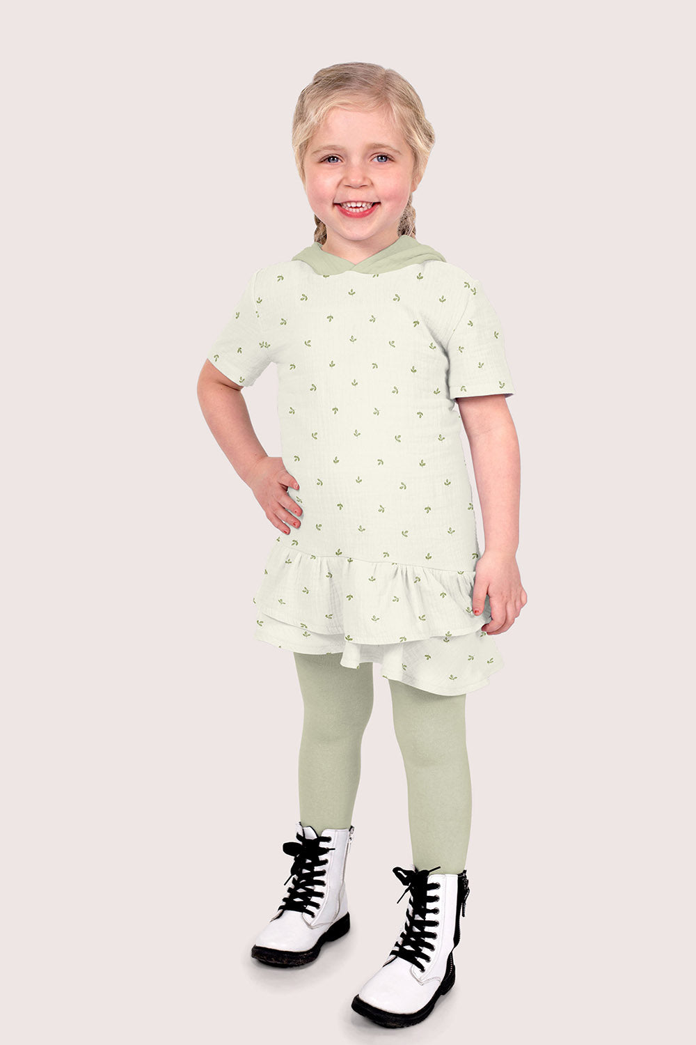 Double Gauze Printed Leaves Off White