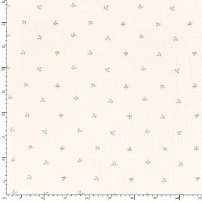 Double Gauze Printed Leaves Off White