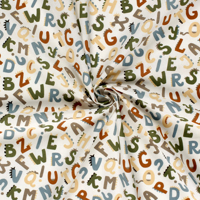 Cotton Poplin Printed Letters Off White