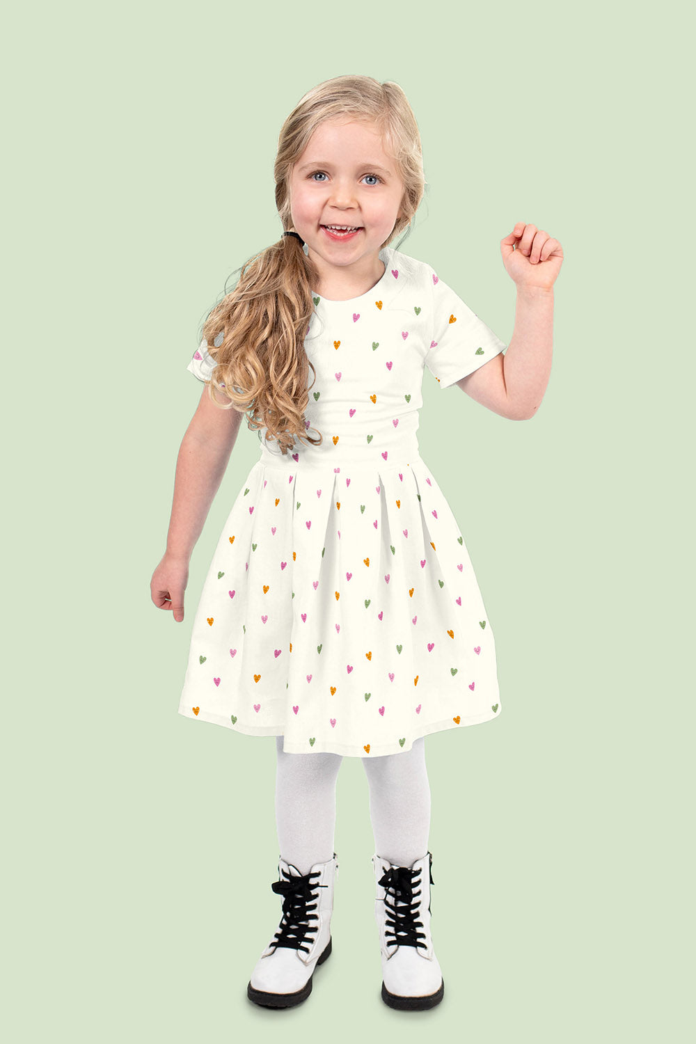 Cotton Poplin Printed Hearts Off-White