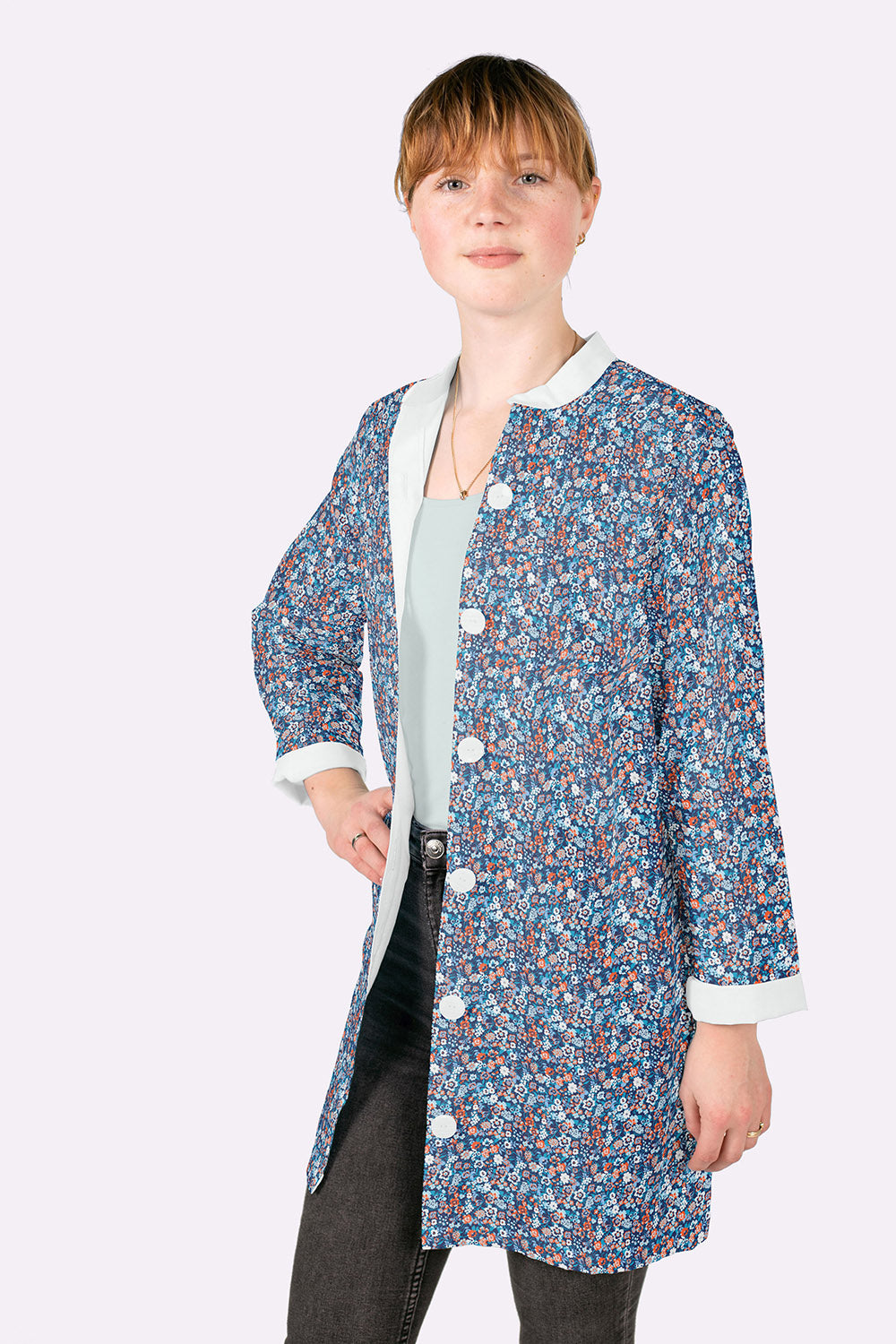 Cotton Poplin Printed Flowers Navy