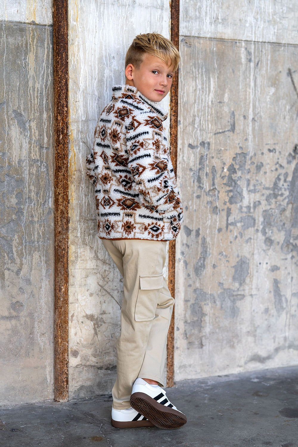 Sherpa-Fleece-Jacquard-Muster, abstrakt, cremeweiß