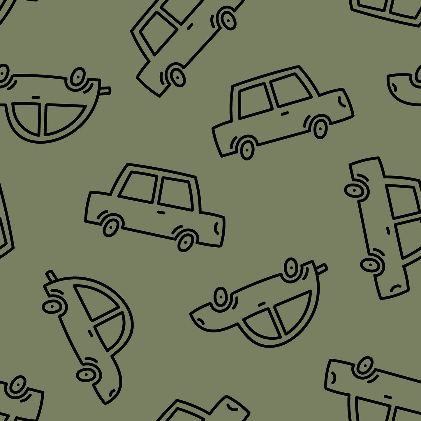 French Terry Printed Cars Dark Green