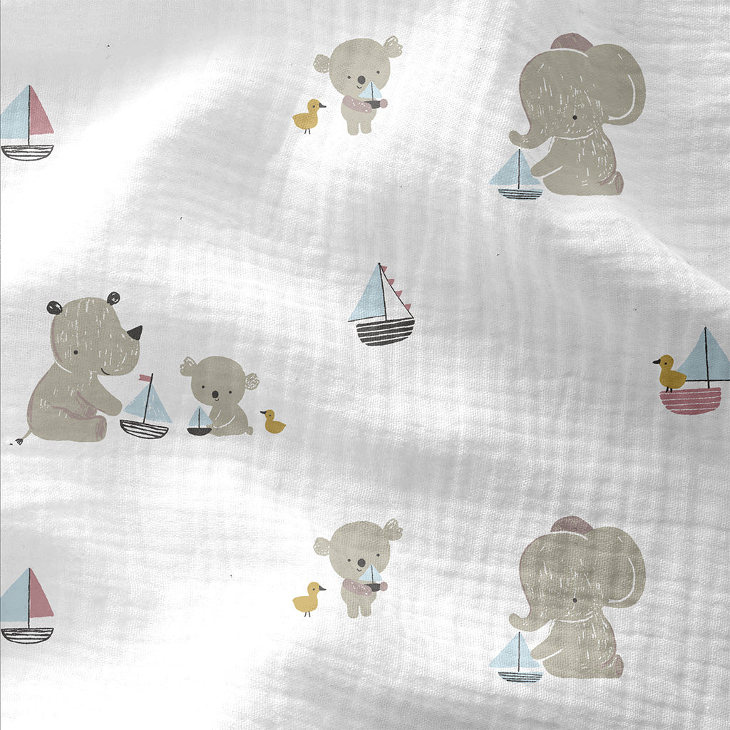 Double Gauze Printed Kidsbay White / Green