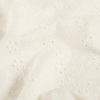 Cotton Poplin Embroidered Flowers Off White