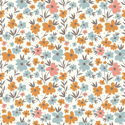 Baumwollpopeline mit Blumenmuster, Cremeweiß