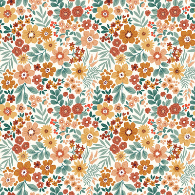 Waterproof Fabric Printed Flowers Off White