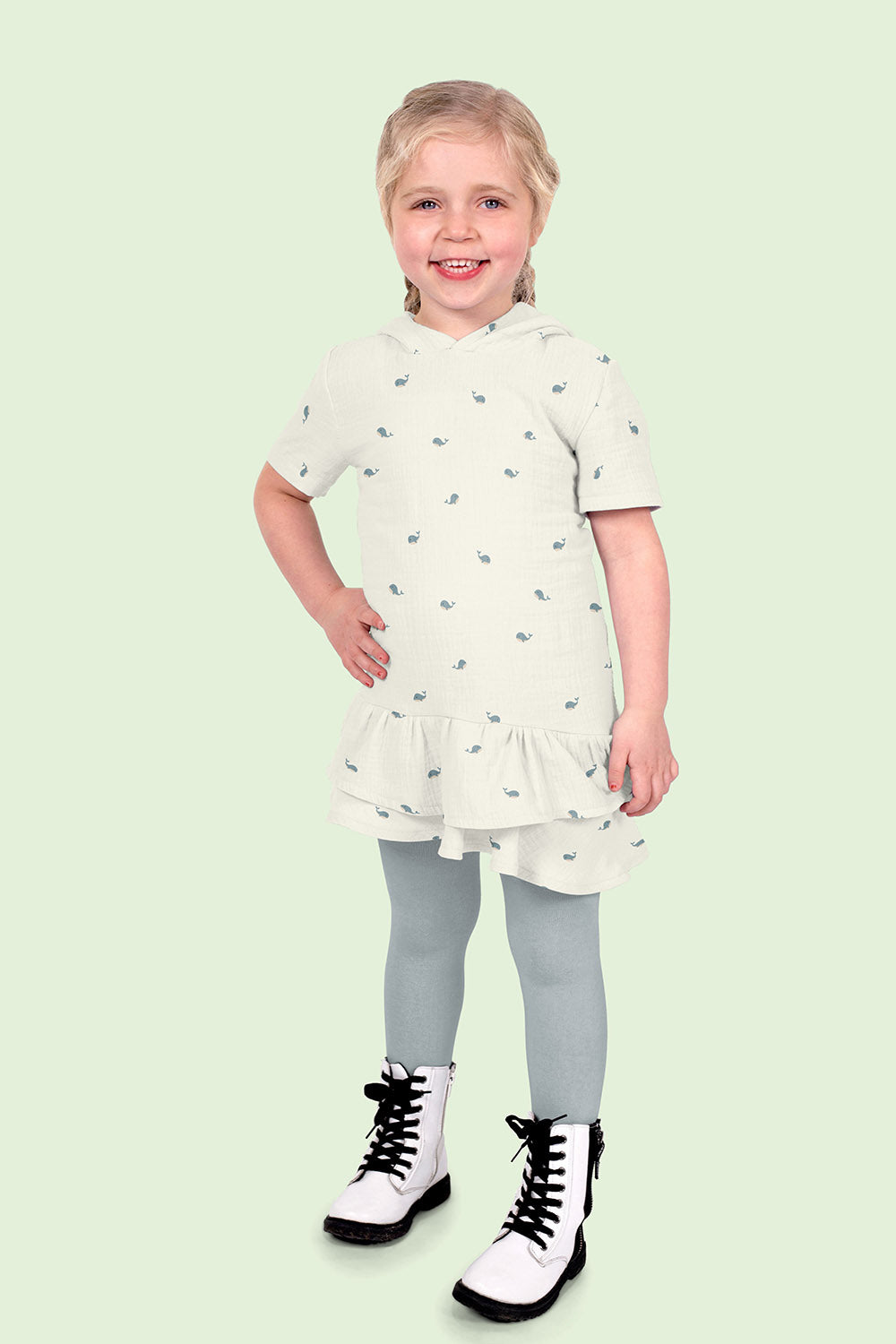 Double Gauze Printed Whales Off White