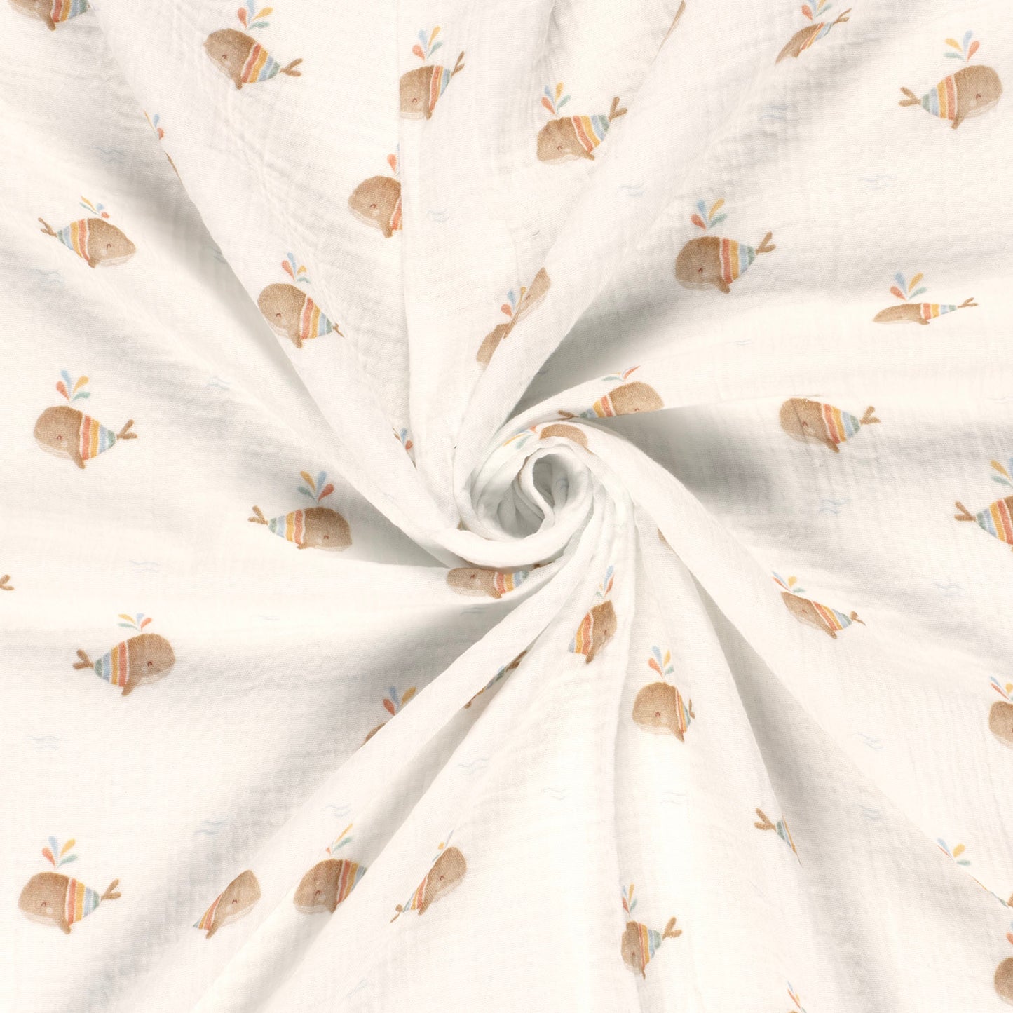 Double Gauze Printed Boho Whales Off White