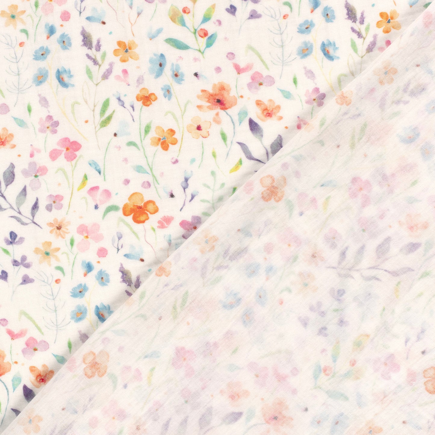 Double Gauze Printed Flowers Off White