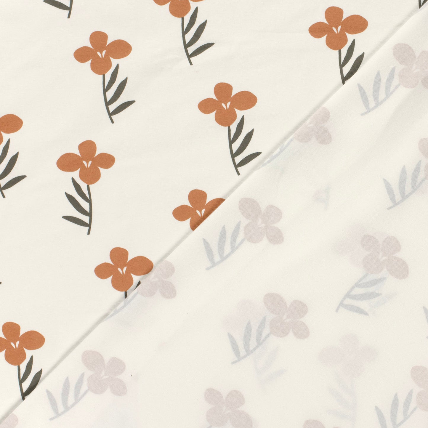 Cotton Jersey Printed Big Flowers Off White