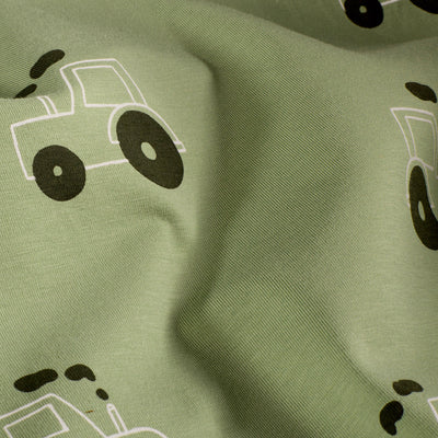 Cotton Jersey Printed Tractors Olive Green