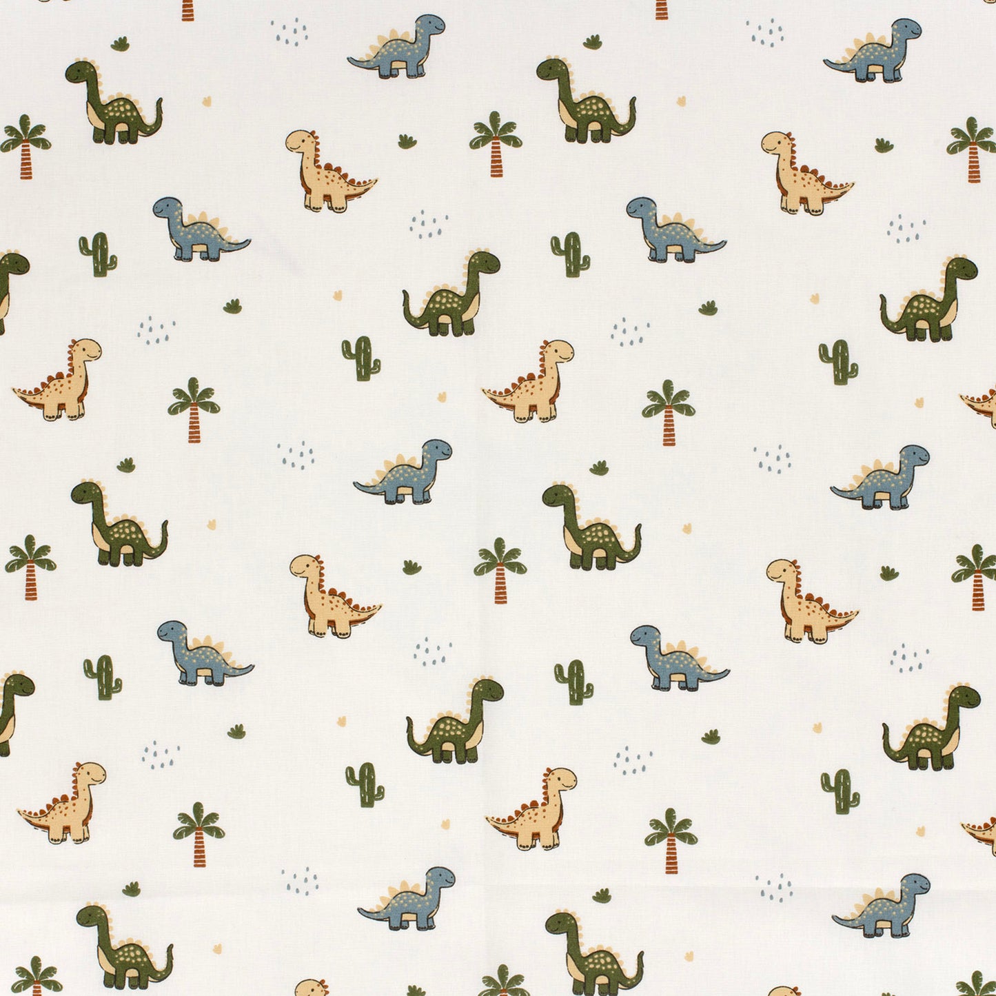 Cotton Poplin Printed Dinosaurs Off White