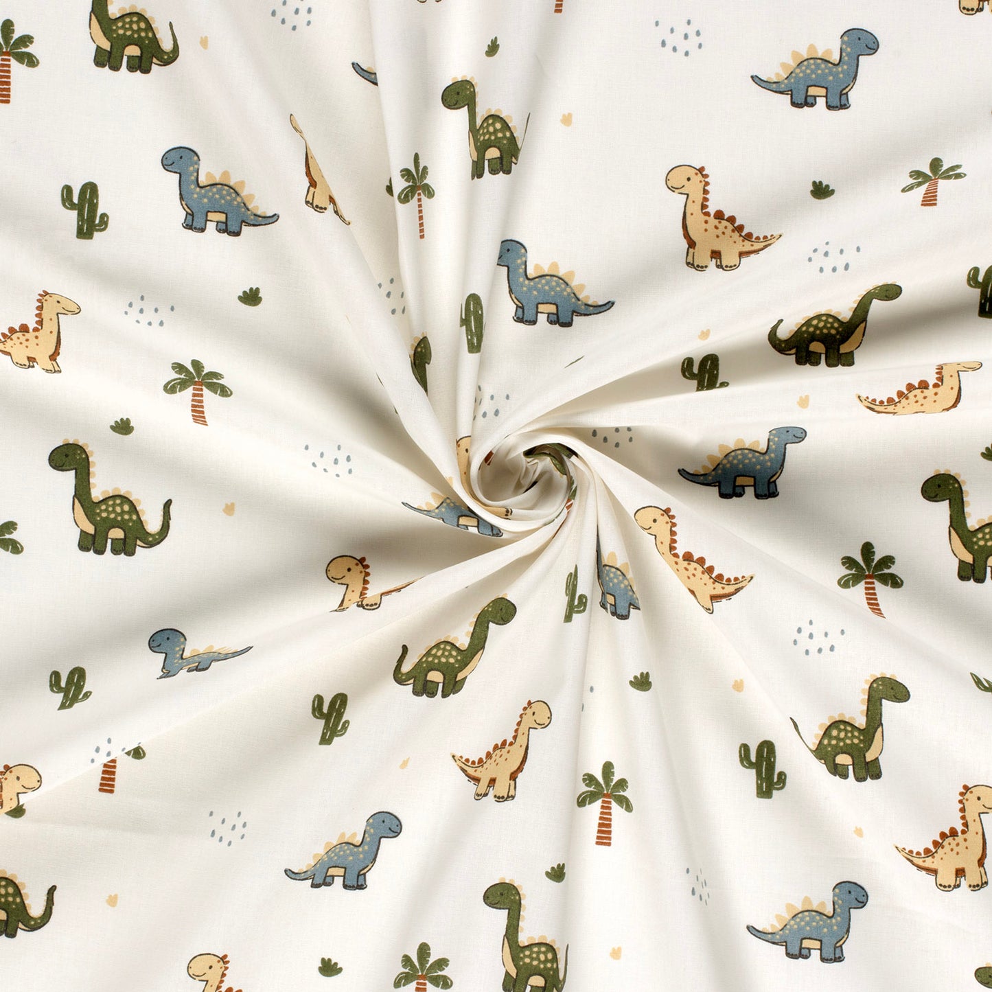 Cotton Poplin Printed Dinosaurs Off White