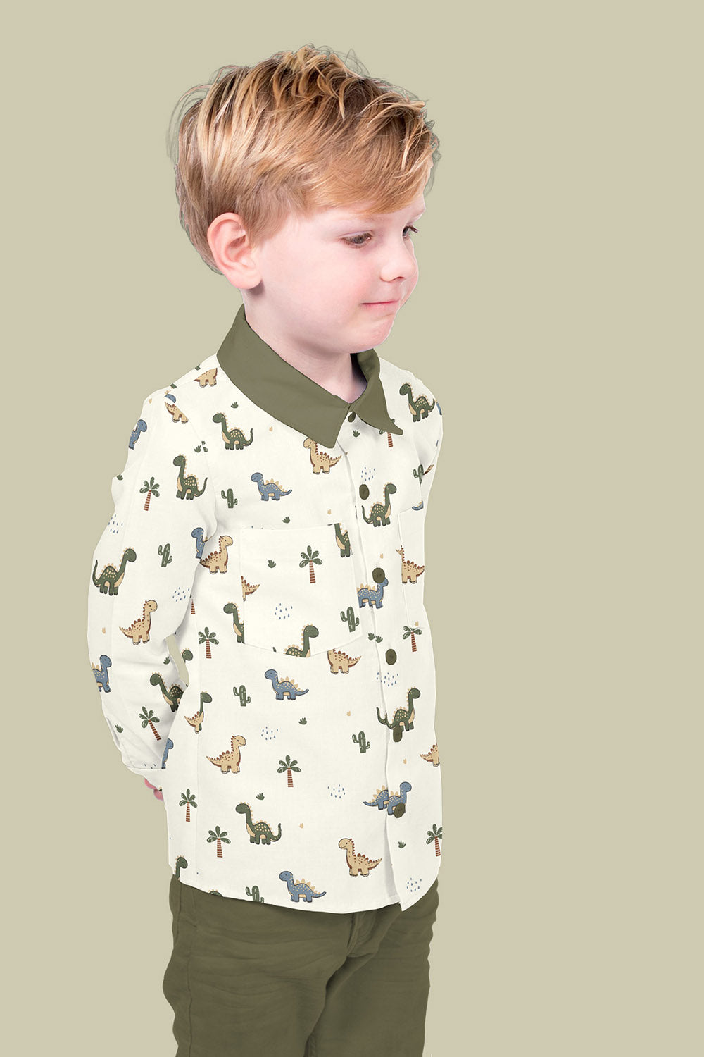 Cotton Poplin Printed Dinosaurs Off White