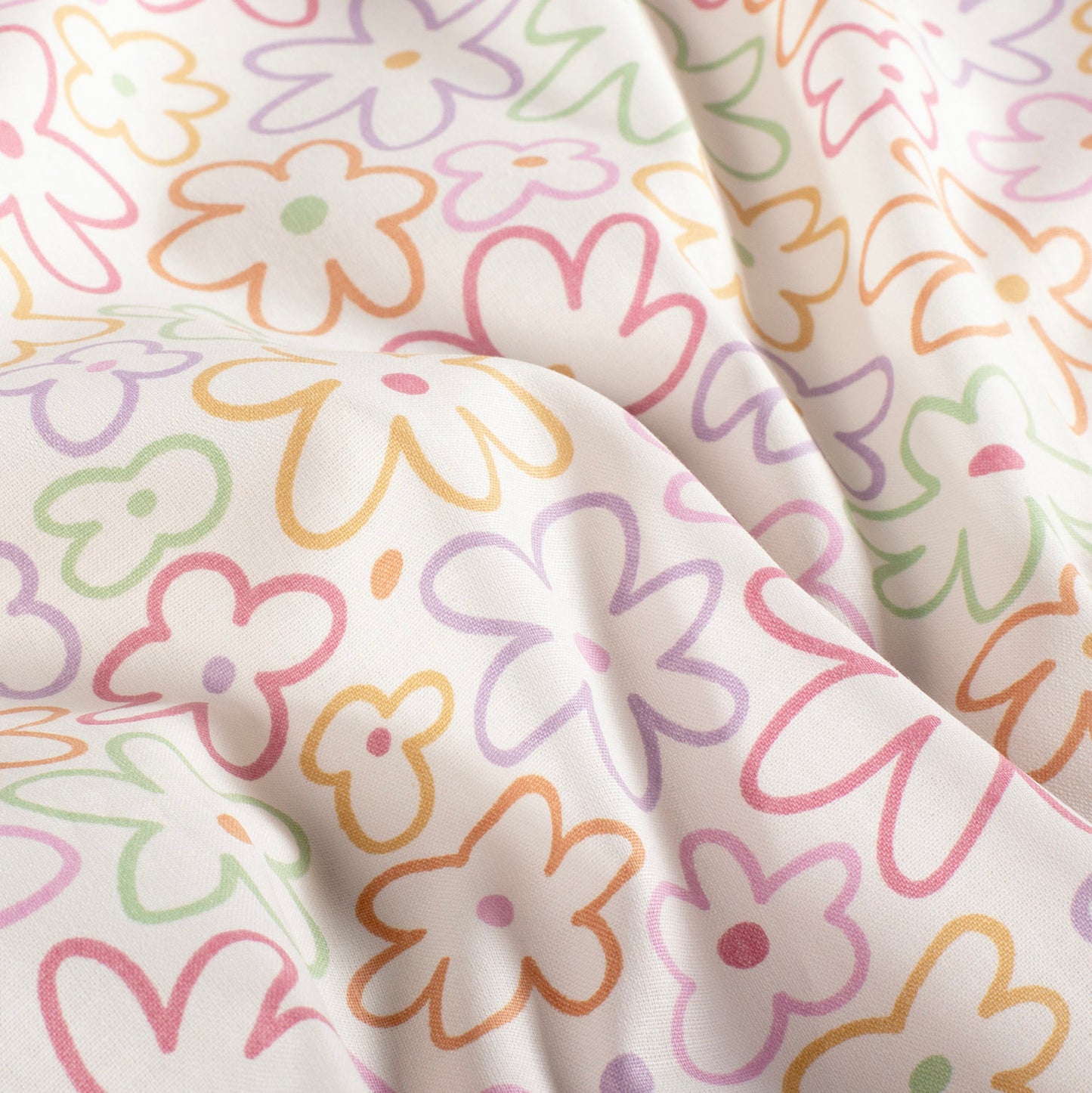 Cotton Poplin Printed Flowers Off White