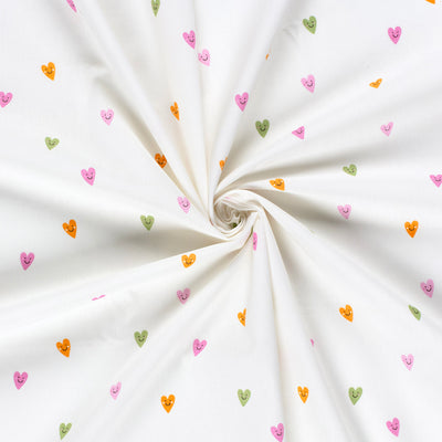 Cotton Poplin Printed Hearts Off-White