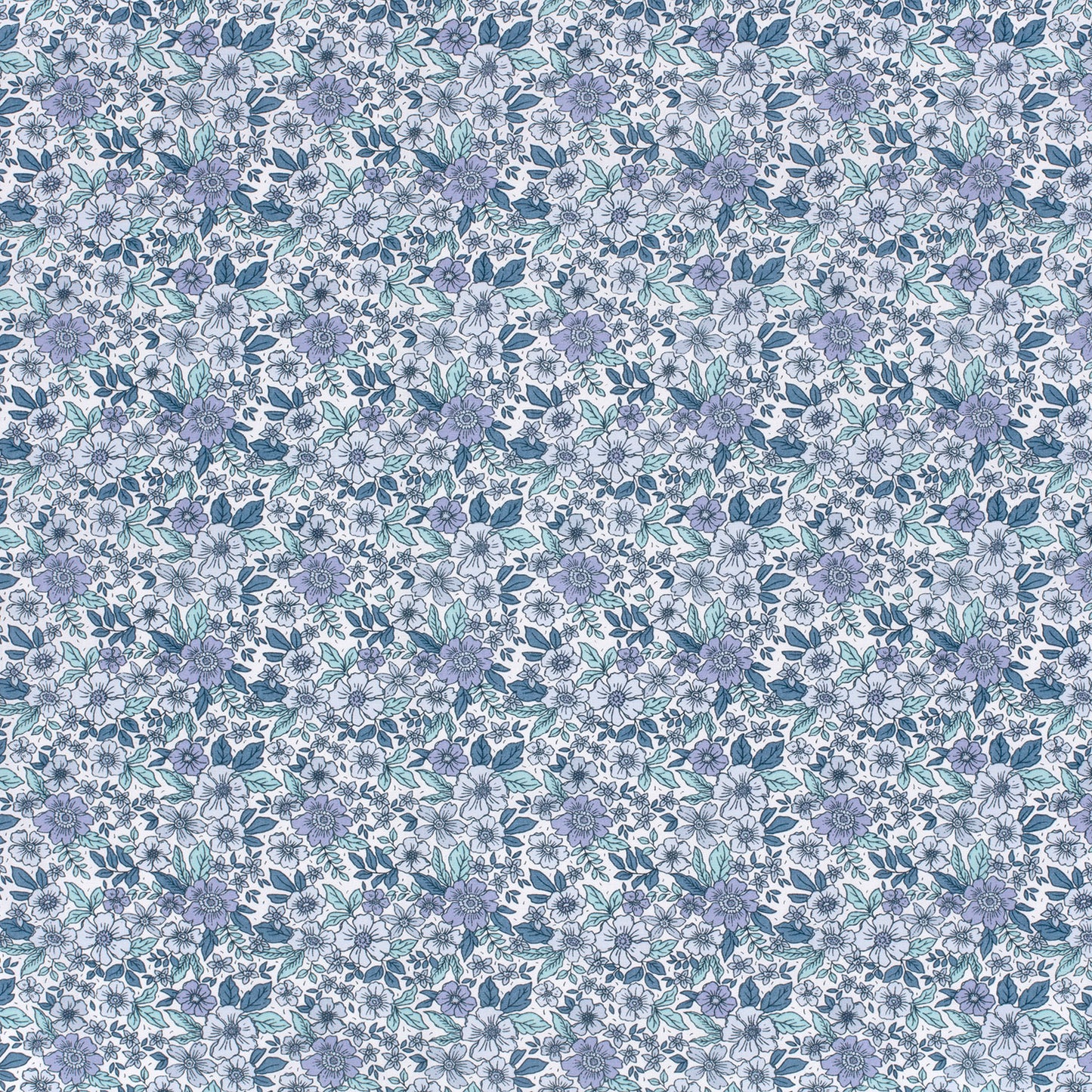 Cotton Poplin Printed Flowers Cobalt