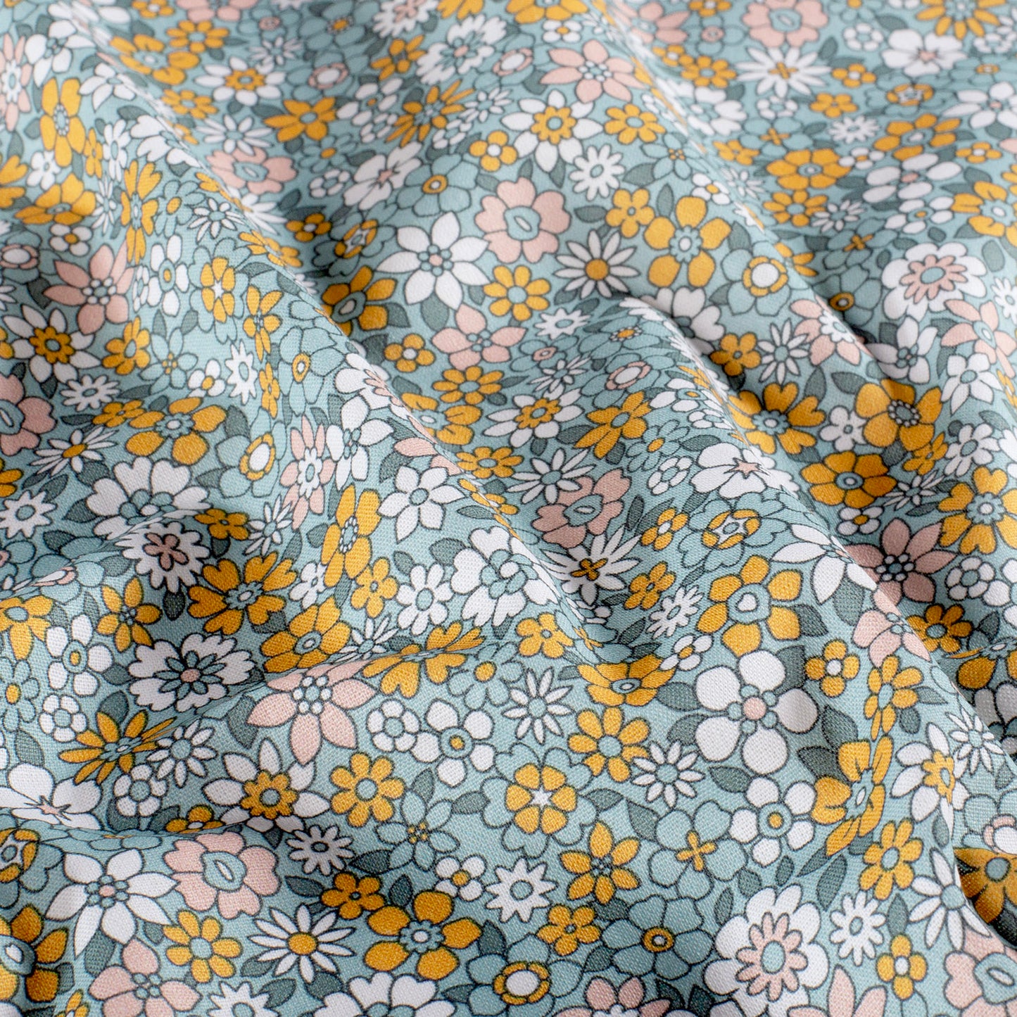 Cotton Poplin Printed Flowers Petrol