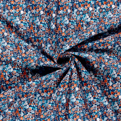 Cotton Poplin Printed Flowers Navy