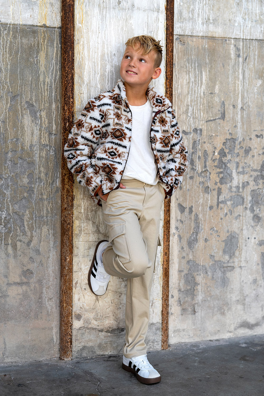 Sherpa-Fleece-Jacquard-Muster, abstrakt, cremeweiß